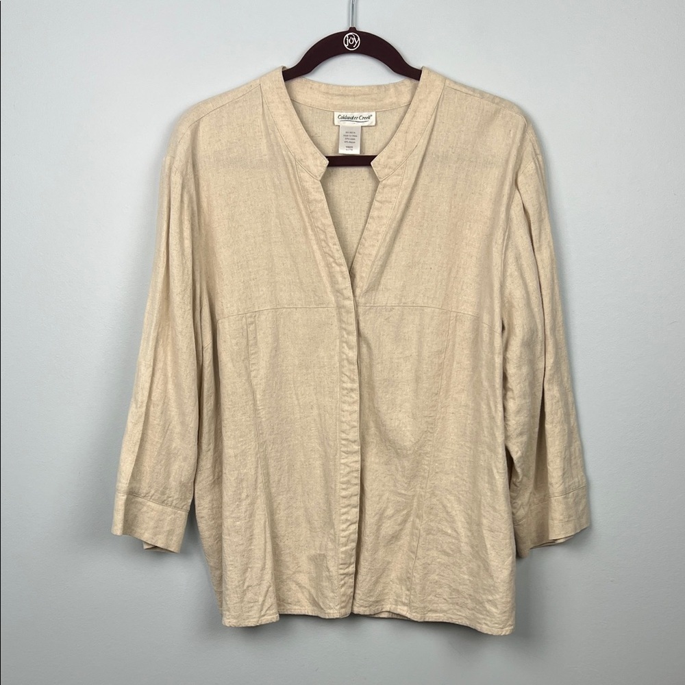 Coldwater Creek linen blend women’s large natural neutral button down top